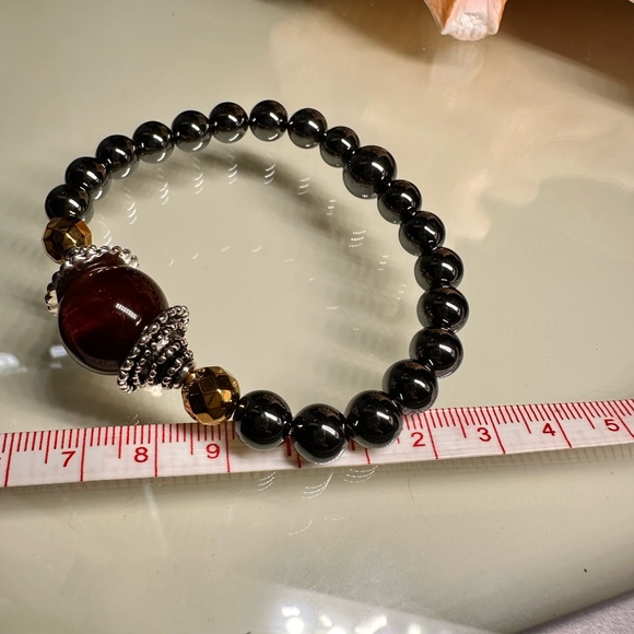 GUNPOWDER HEMATITE + TIGERS EYE NATURAL STONES BRACELET size 7” up to 7.5” - Picture 10 of 10